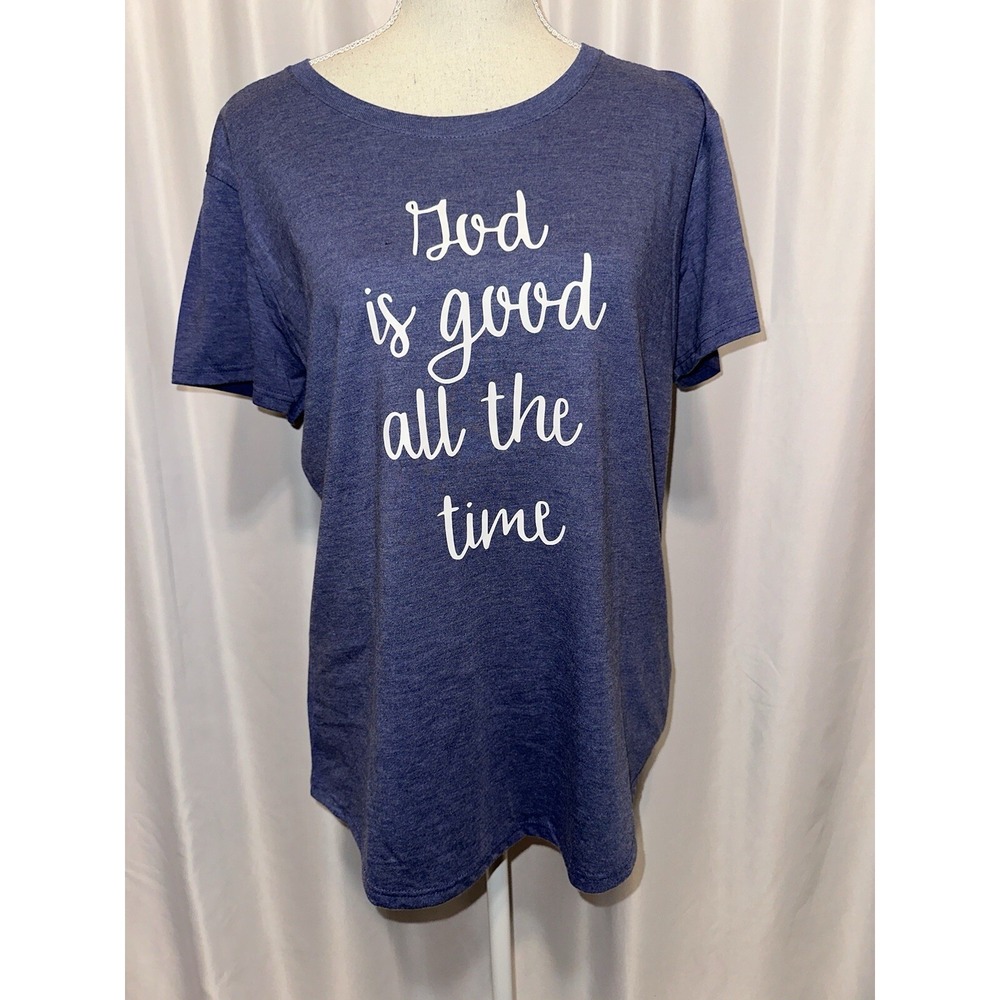 New Anvil Christian Graphic T-shirt Size L God Is Good Blue Short Sleeve Crew